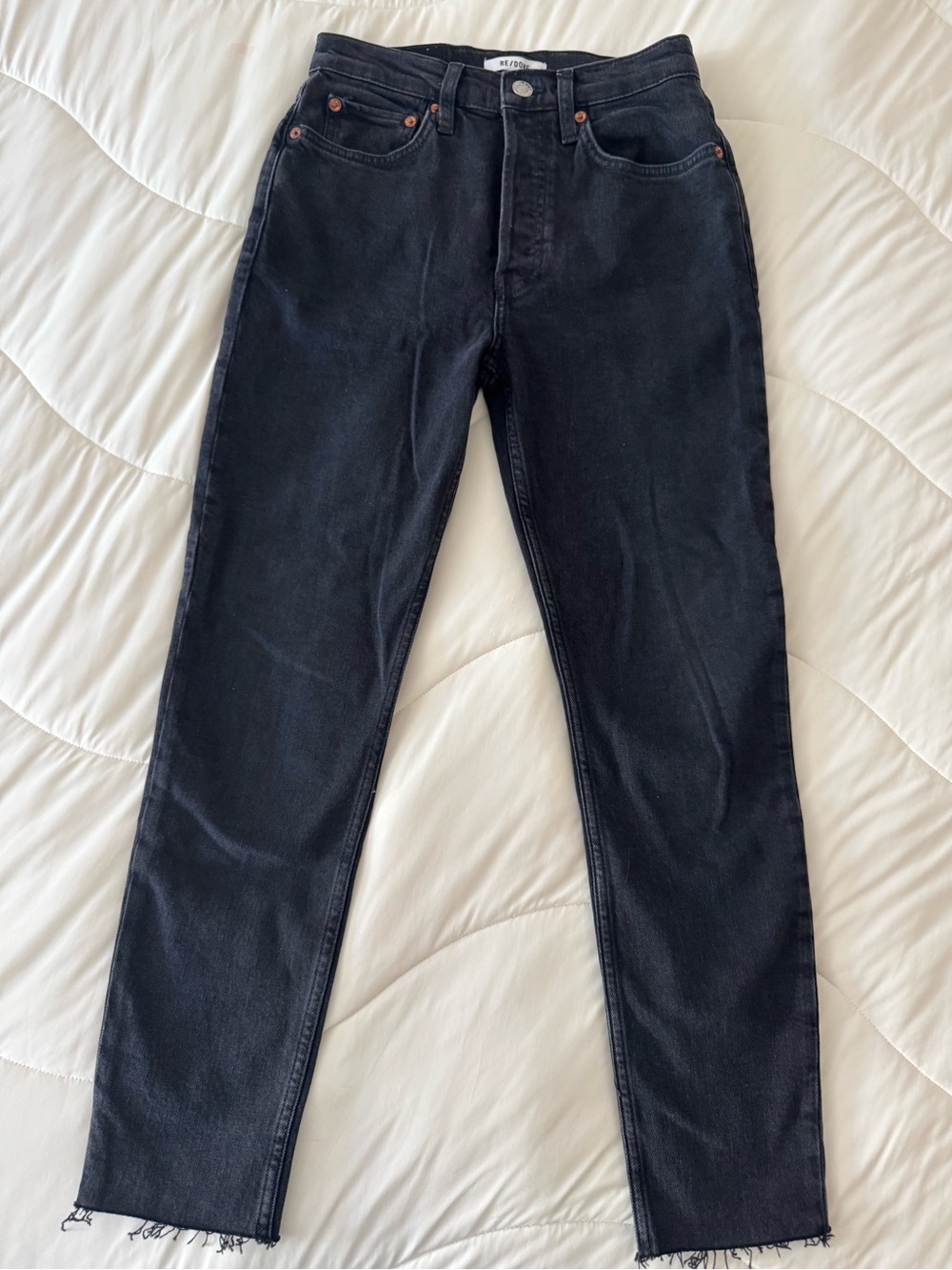 Re/Done Washed Black High Rise Tapered Jeans Size 26